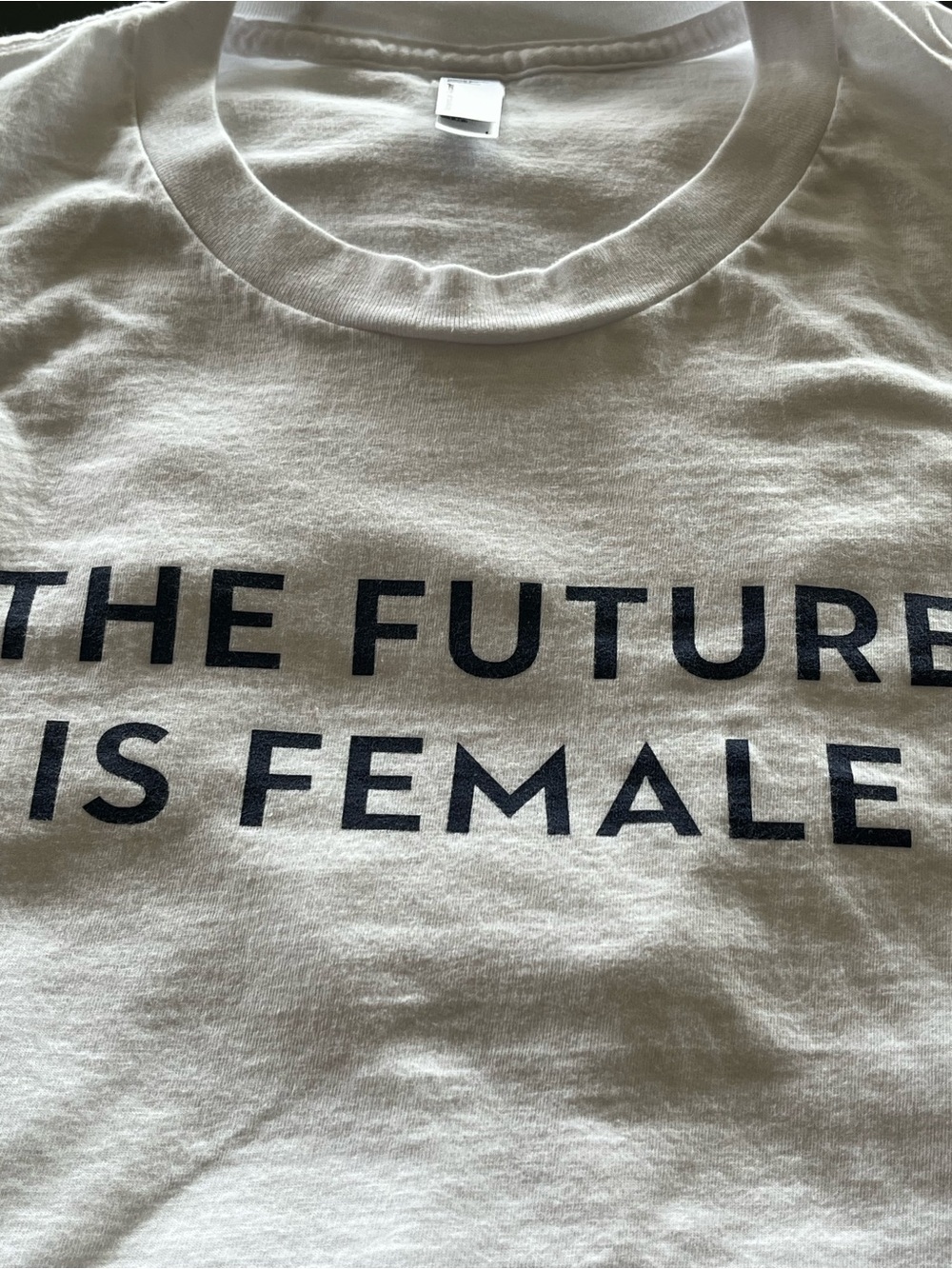 American Apparel White Tee with Navy "The Future Is Female" Text